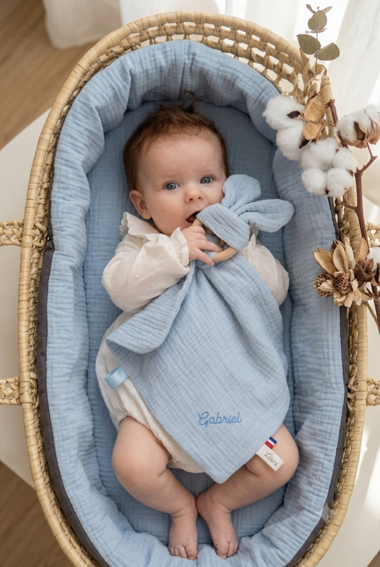 Doudou lapin Personnalisable · Lange Bleu ciel Llooni