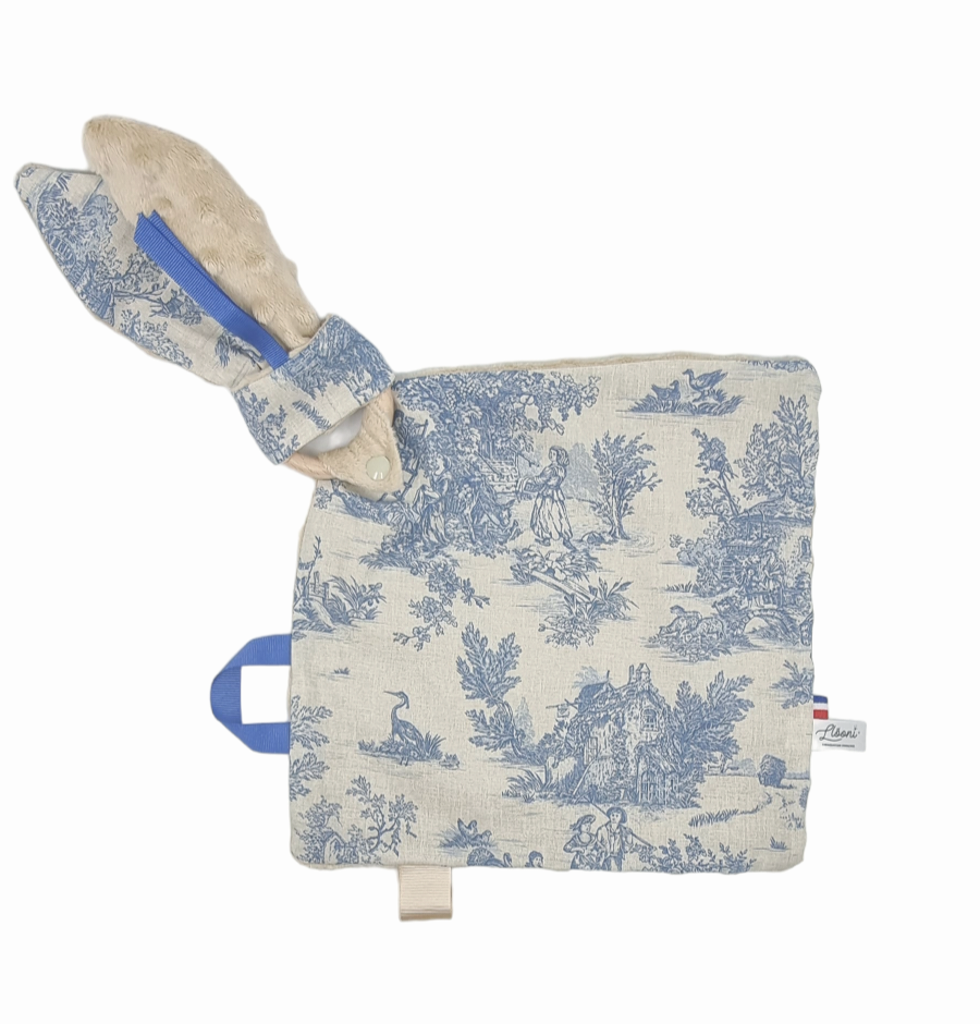 Doudou d’éveil - Toile de Jouy Lin & Bleu Llooni