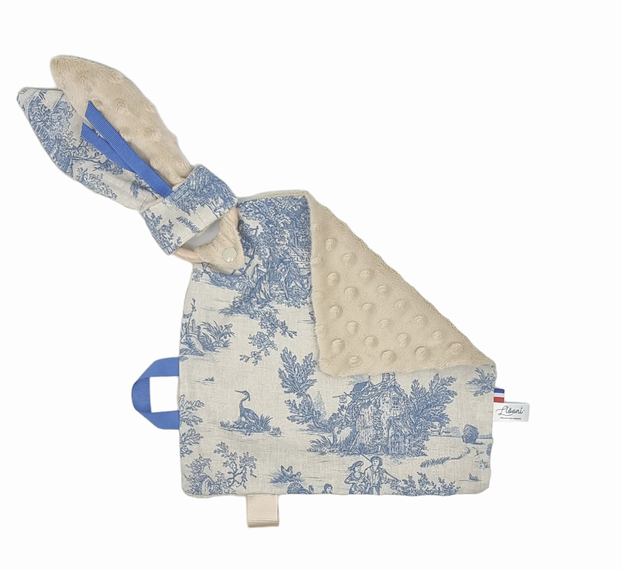 Doudou d’éveil - Toile de Jouy Lin & Bleu Llooni