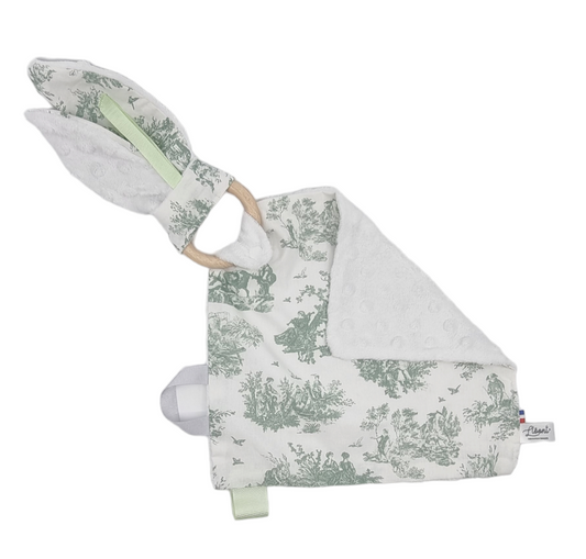 Doudou d’éveil - Toile de Jouy Blanc & Vert Llooni