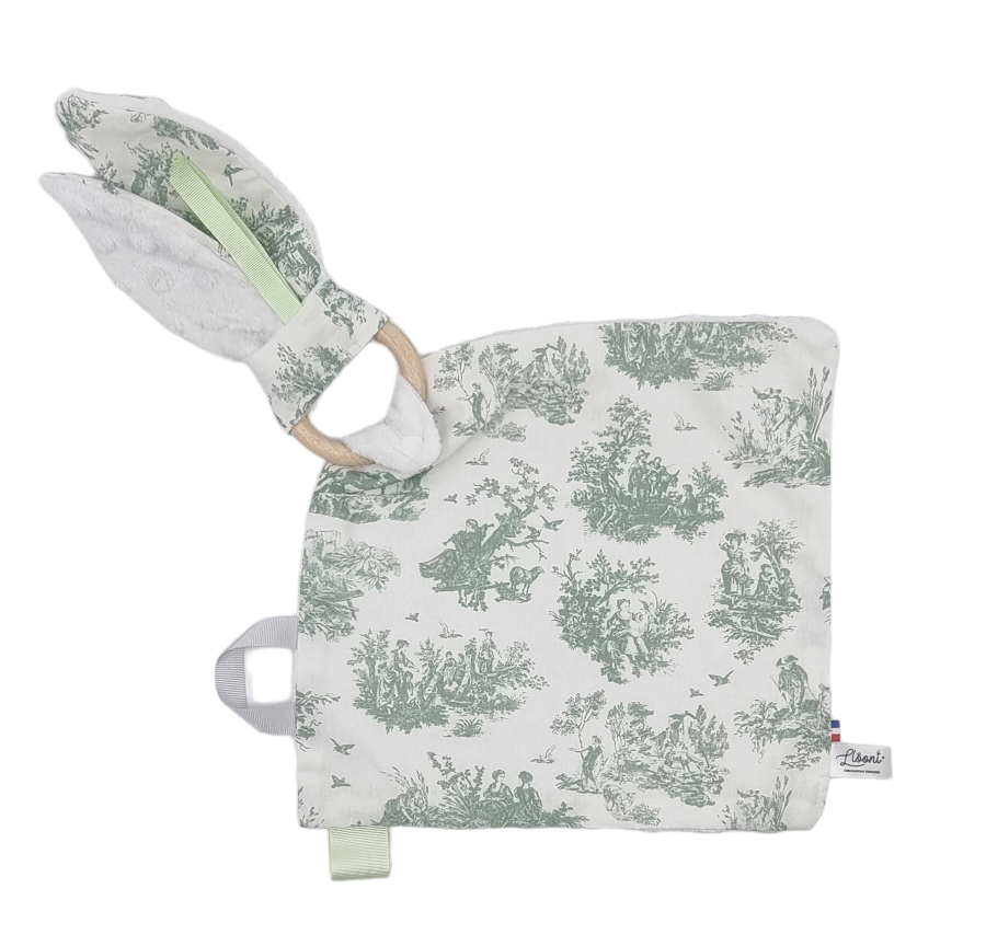 Doudou d’éveil - Toile de Jouy Blanc & Vert Llooni