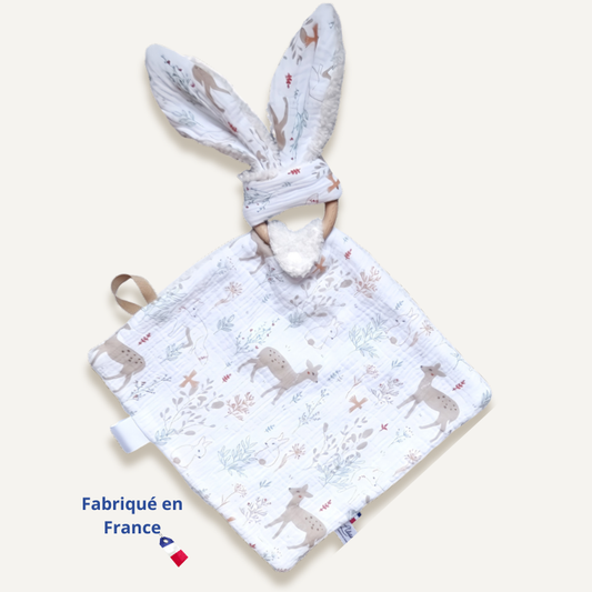 Doudou lange blanc – imprimé biches & renards Llooni