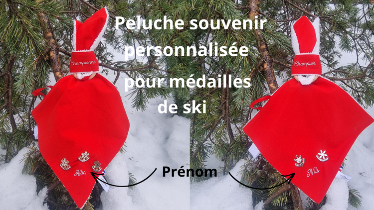 peluche personnalisée souvenir ski medaille