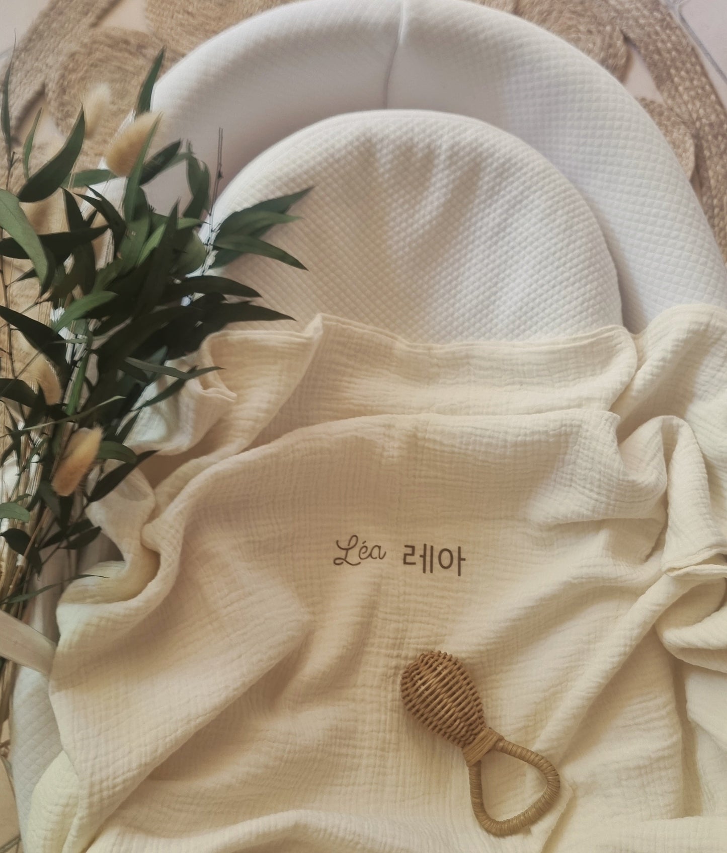 Couverture bébé personnalisée Lange Double gaze de Coton - Écru Llooni