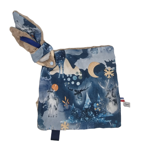 doudou eveil cerf hiver fond bleu 