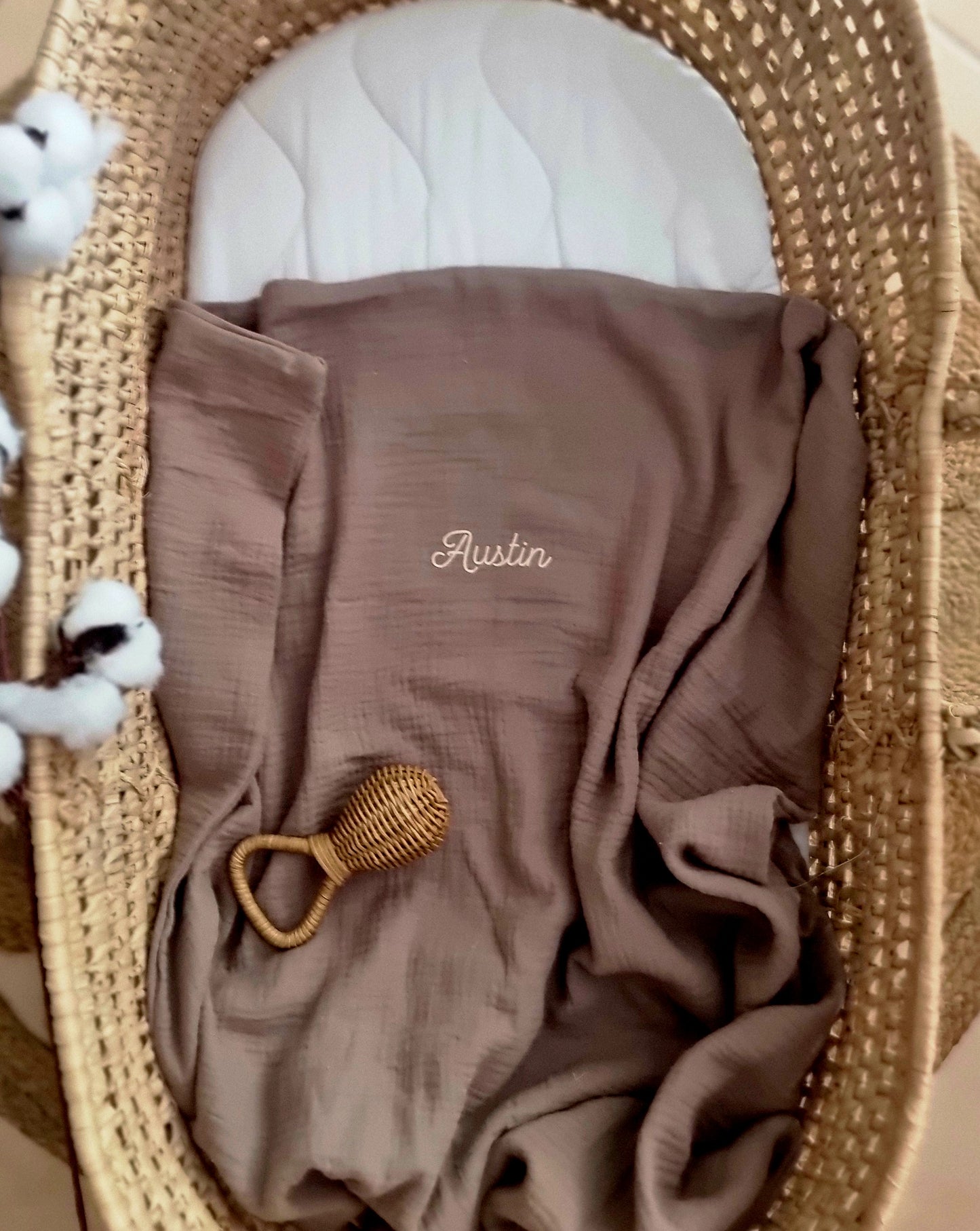Couverture bébé personnalisée Lange Double gaze de Coton - Marron