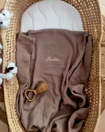 Couverture bébé personnalisée Lange Double gaze de Coton - Marron