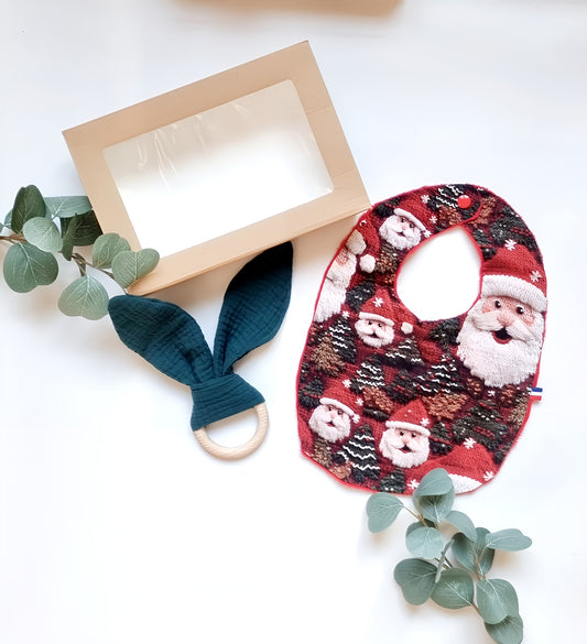 coffret cadeau bavoir pere noel et hochet vert