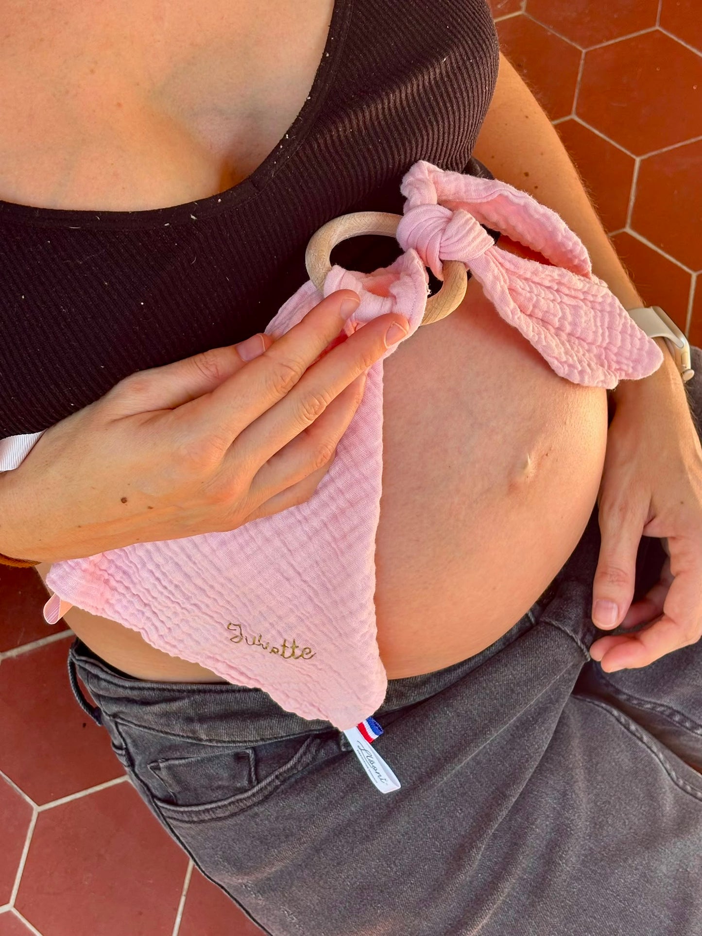 Doudou lapin Personnalisable · Lange Rose layette Llooni