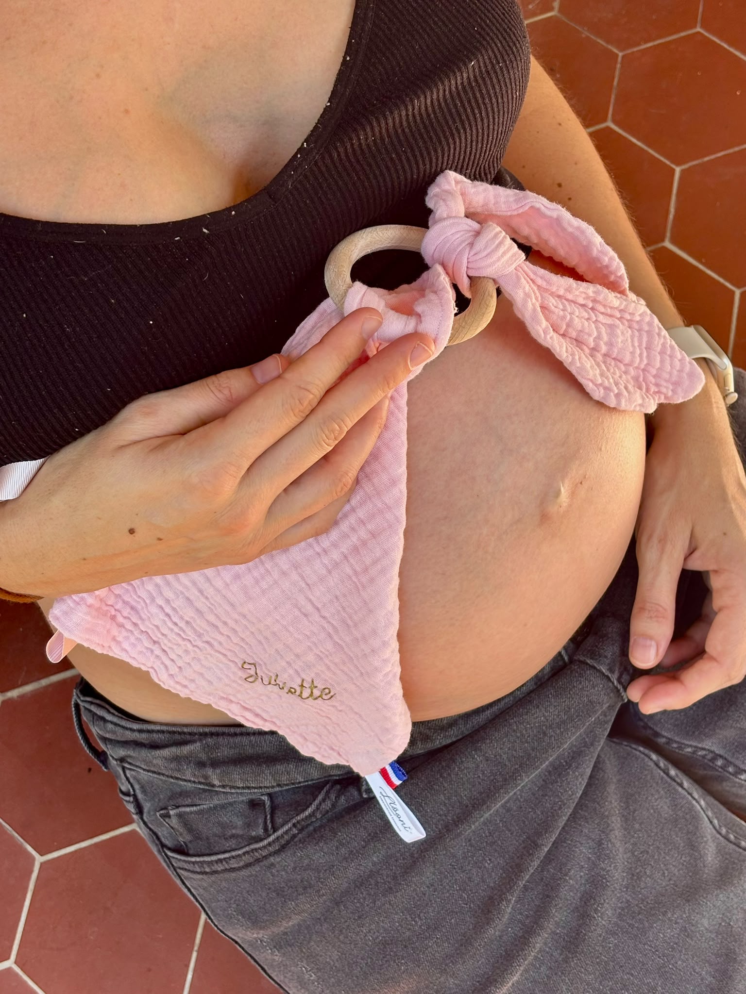 Doudou lapin Personnalisable · Lange Rose layette Llooni