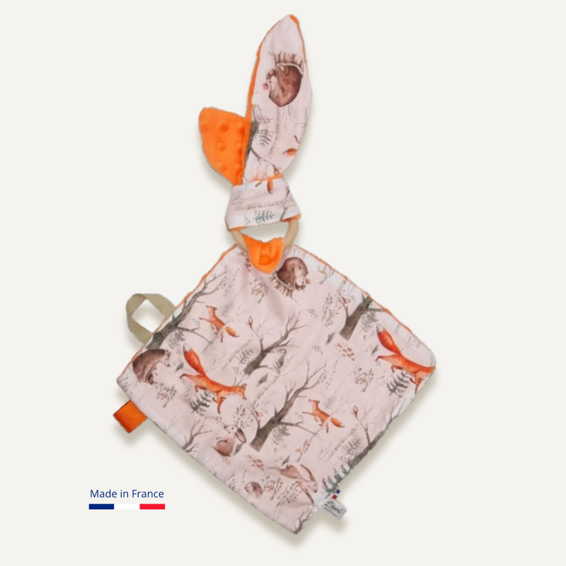 Doudou lapin blanc – imprimé renards Llooni