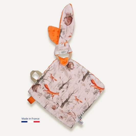 Doudou lapin blanc – imprimé renards Llooni