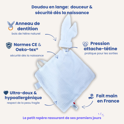 Doudou plat lapin Personnalisable | Lange double gaze Terracotta Llooni