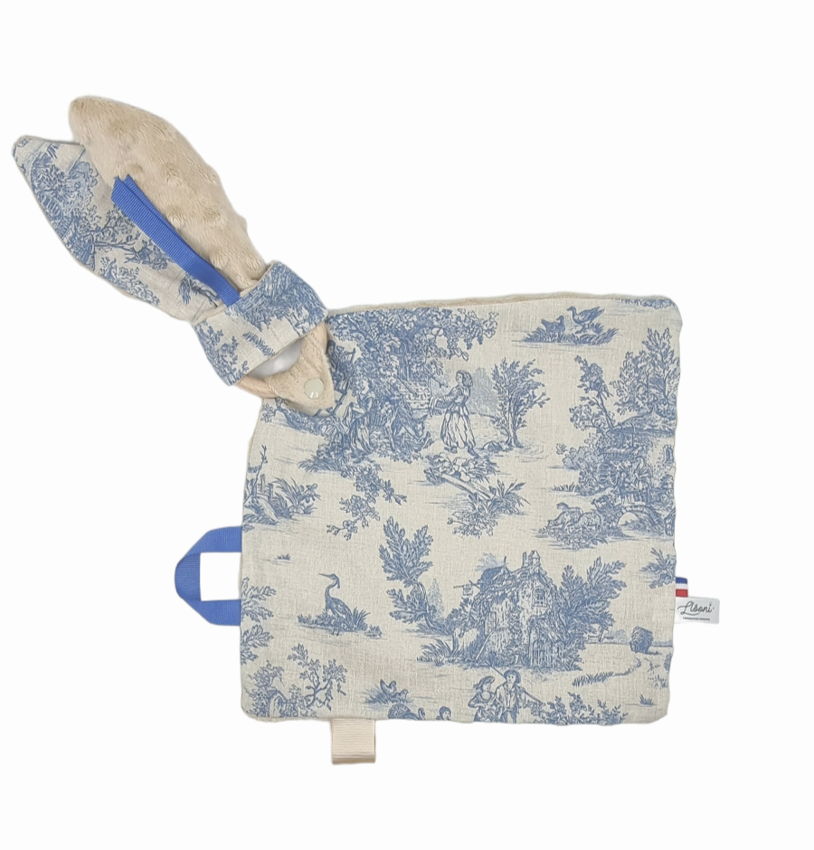 doudou bebe toile jouy bleu 