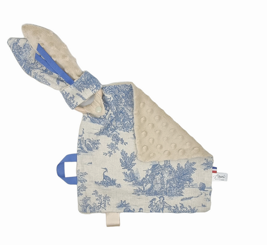 doudou bebe toile jouy bleu verso