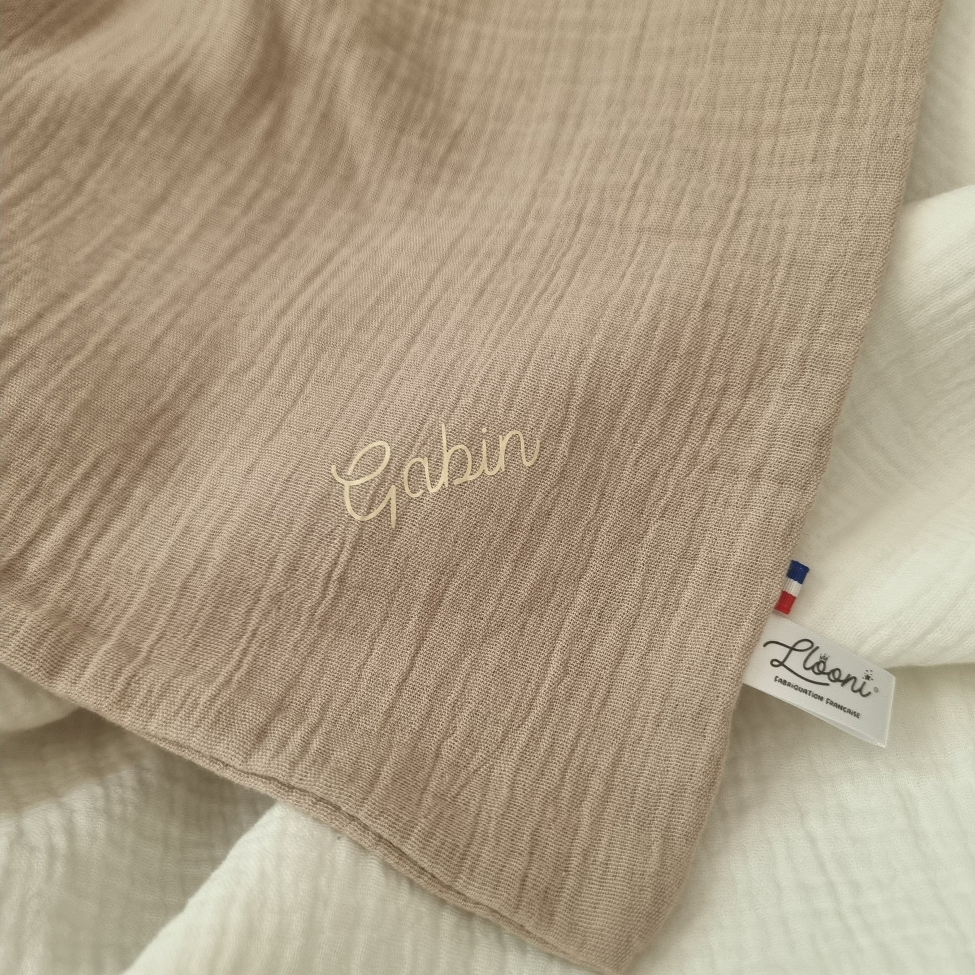 Doudou lapin personnalisable en lange double gaze · Beige Llooni