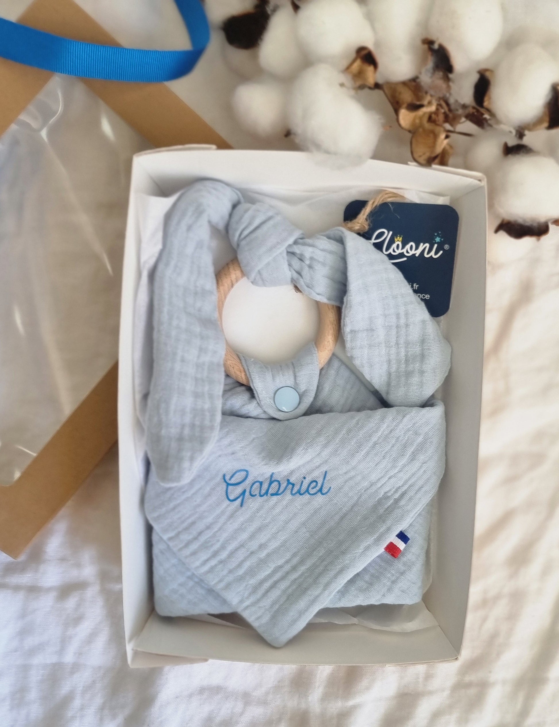 Doudou lapin Personnalisable · Lange Bleu ciel Llooni