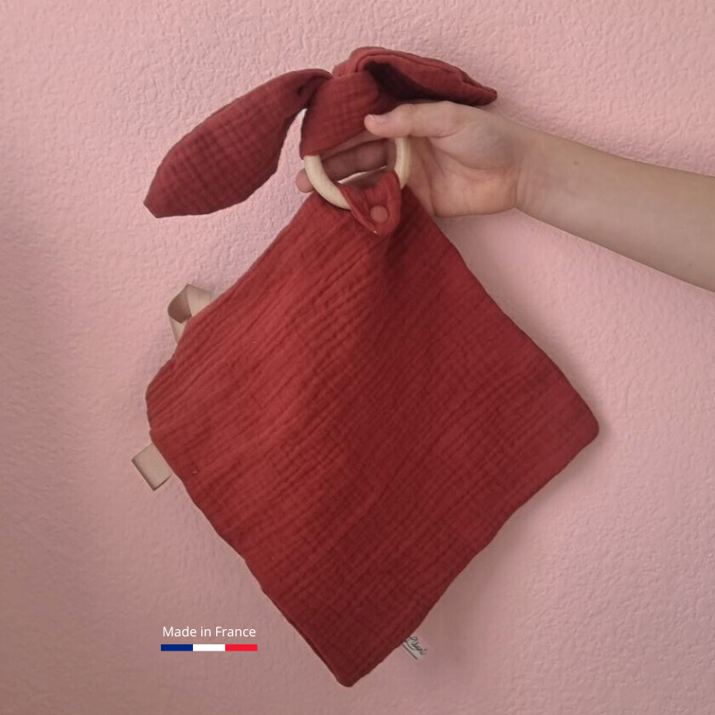 Doudou lapin Personnalisable | Lange double gaze Terracotta Llooni