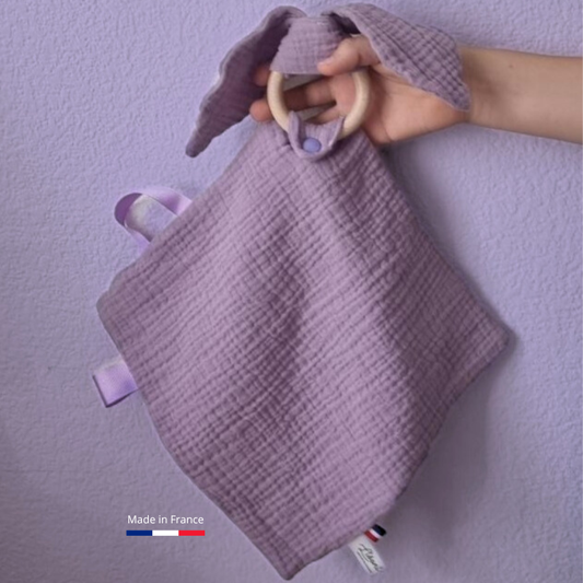 Doudou lapin Personnalisable | Gaze de coton Violet Llooni
