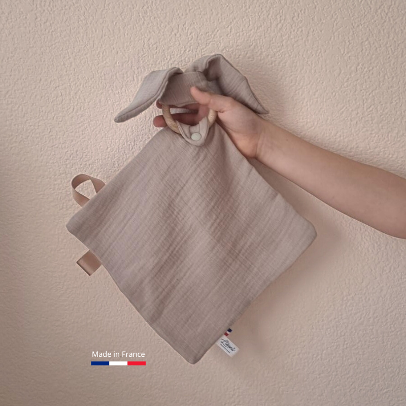 Doudou lapin Personnalisable | Lange double gaze Beige Llooni