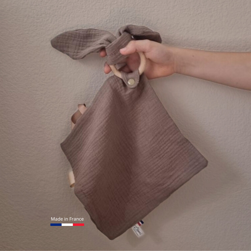 Doudou lapin Personnalisable | Gaze de coton Marron Llooni