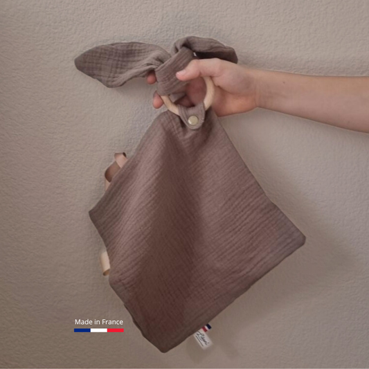 Doudou lapin Personnalisable | Gaze de coton Marron Llooni