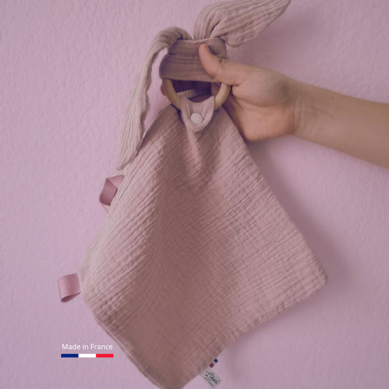 Doudou lapin Personnalisable | Lange Rose poudré Llooni