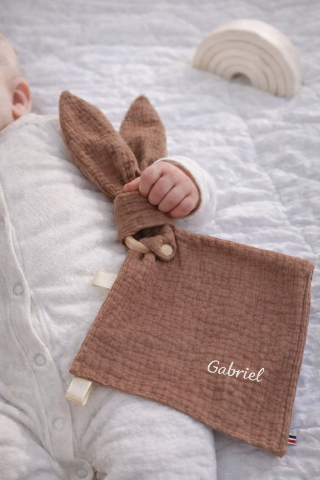 Doudou lapin Personnalisable · Gaze de coton Marron