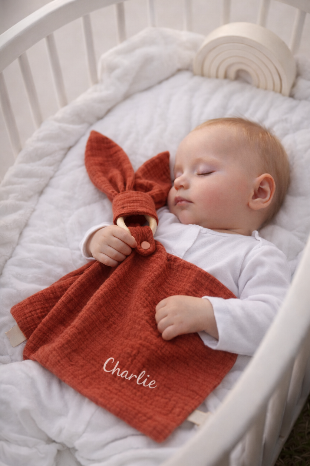 Doudou lapin personnalisable · Lange double gaze Terracotta