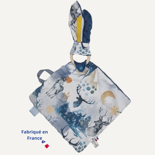 Doudou lapin gris – imprimé cerf d'hiver Llooni
