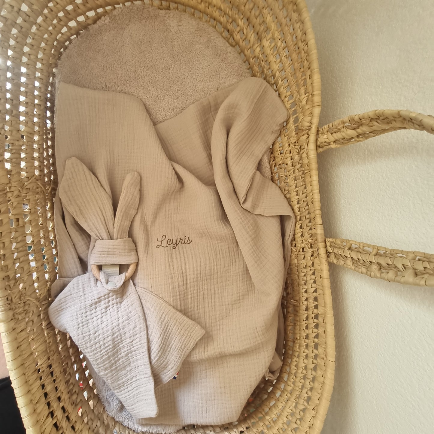 Couverture bébé personnalisée Lange Double gaze de Coton - Beige