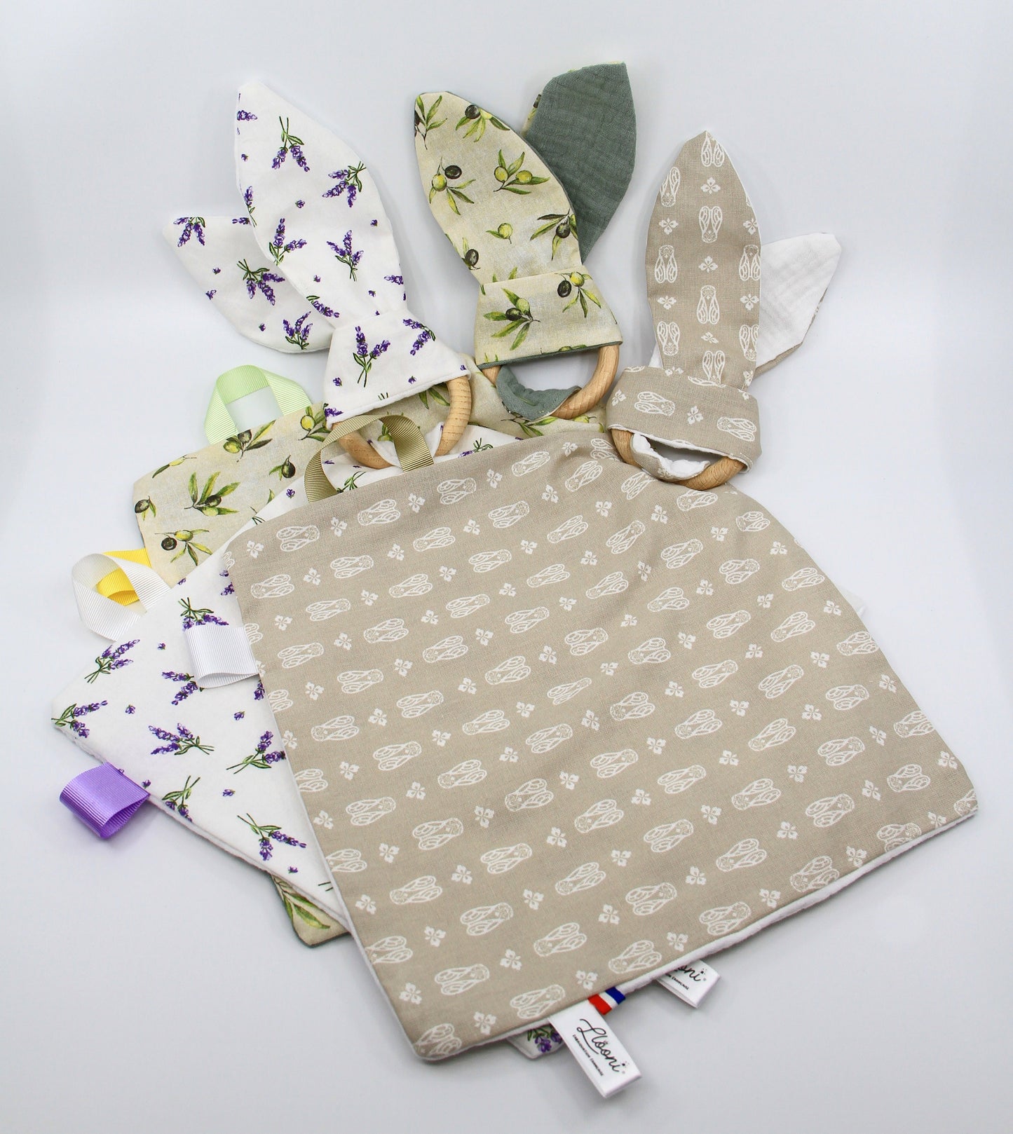 doudou lapin lange trio provence  lavande cigale olive