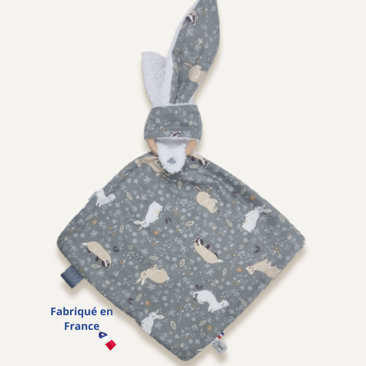 Doudou lapin gris – imprimé hermines & belettes Llooni
