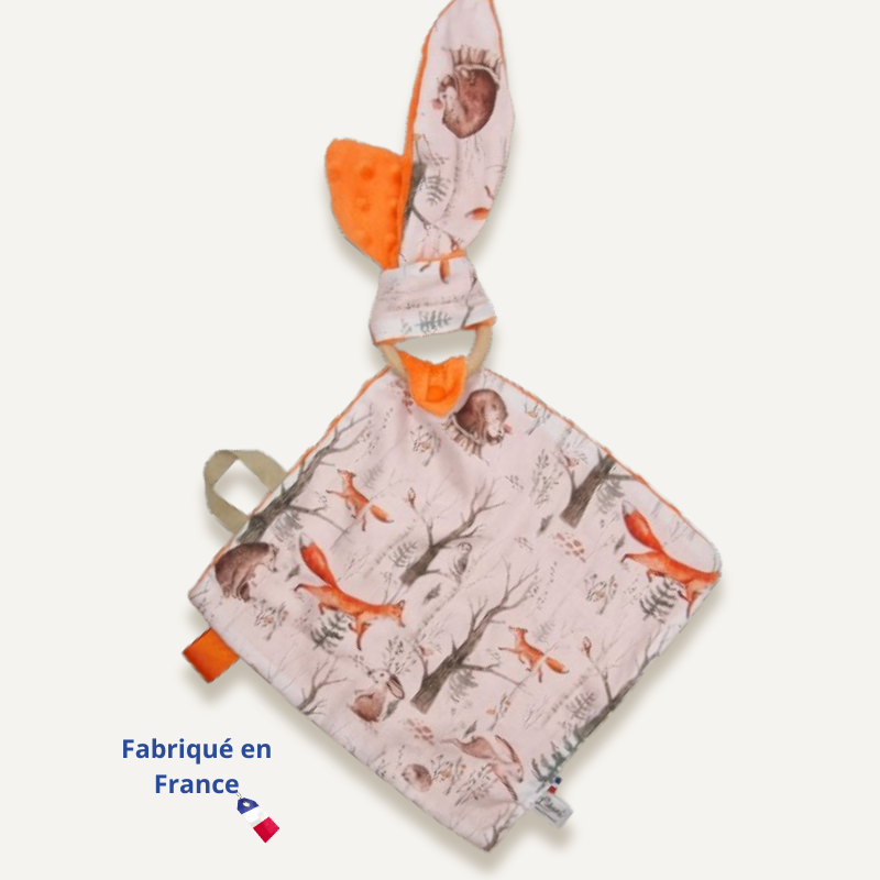 Doudou lapin blanc – imprimé renards Llooni