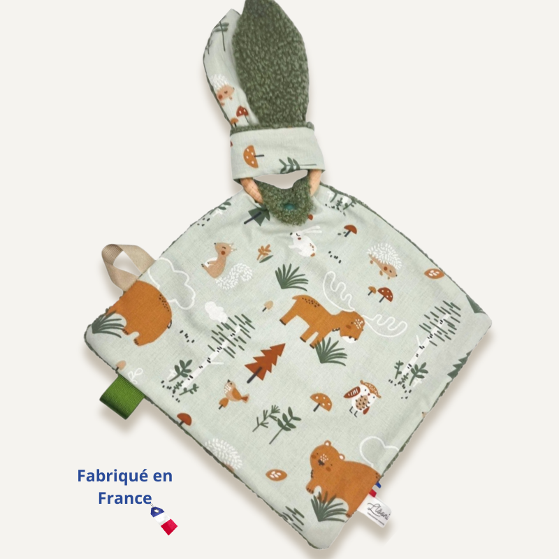 Doudou lapin vert sauge - imprimé rennes Llooni