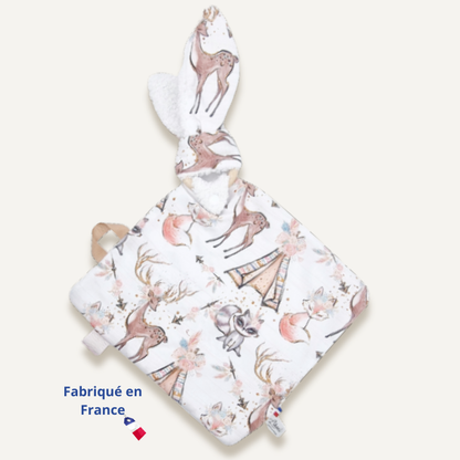 Doudou lapin blanc – imprimé cerfs & tipis Llooni