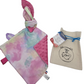 Doudou plat lapin coton Le Pastel rose pochon anneau de dentition attache tétine fabriqué en France Llooni